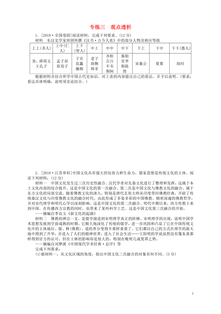 （通史版）2019屆高考?xì)v史總復(fù)習(xí) 專題闖關(guān)導(dǎo)練 走進(jìn)大題專練三 觀點(diǎn)透析_第1頁(yè)